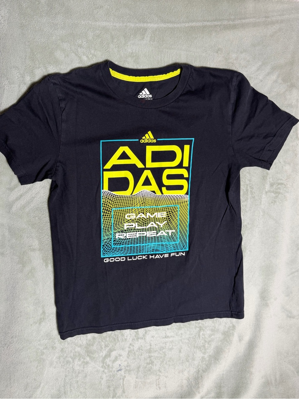 adidas Black Tee with Neon Yellow & Teal Graphic